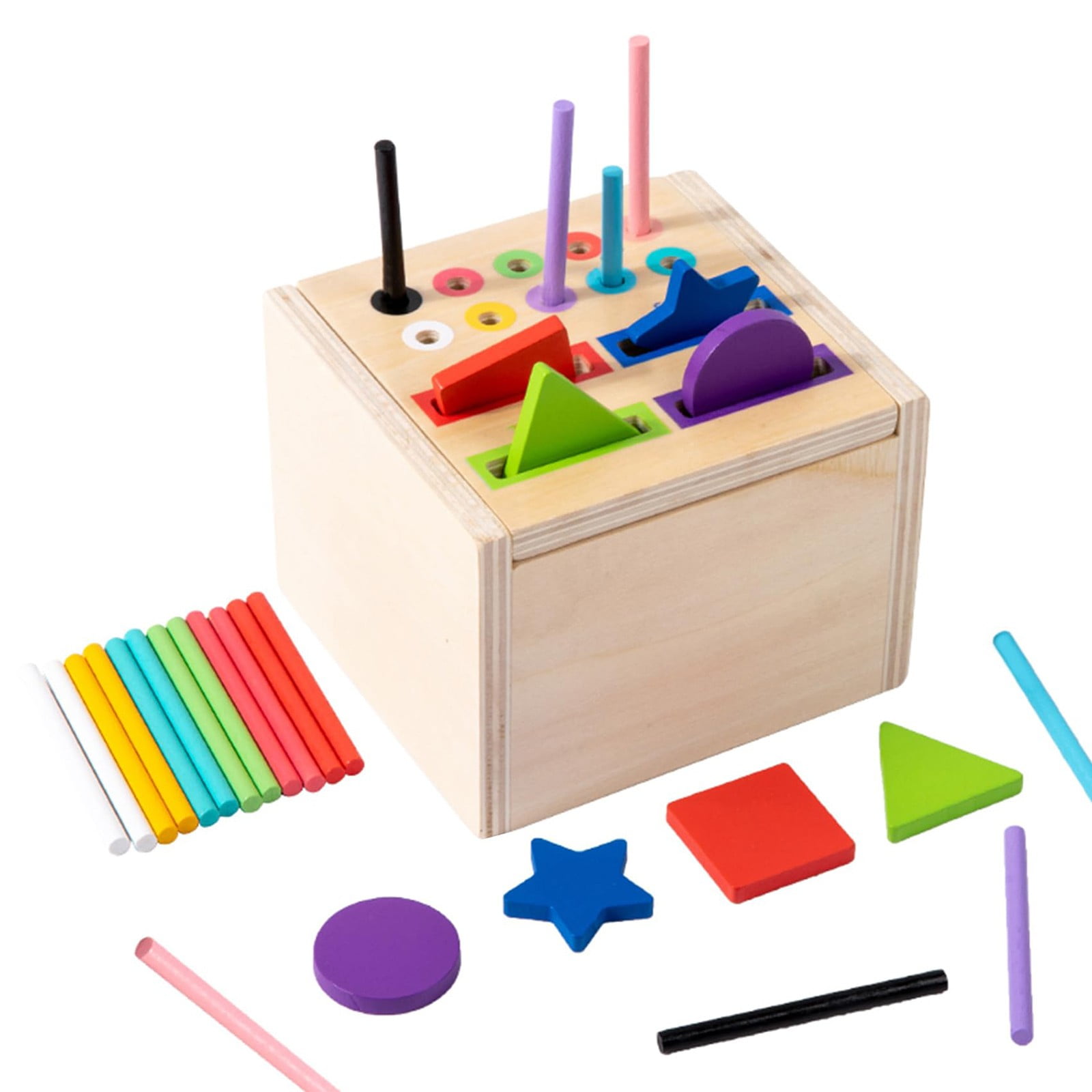 LYINGF Montessori Toys for 1 2 3 Year Old, 2 in 1 Wooden Color Sorting ...