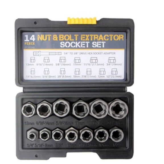LYINGF Nut and Screw Remover Tool Set, 14 Piece Kit for Extracting Stripped Screws, Broken Bolts, and Damaged Studs, Easy Out Design for Secure Removal, Durable Storage Box
