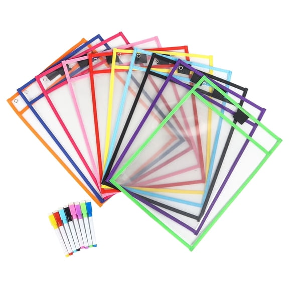LYINGF Plastic Reusable Clear Classroom Sleeves,Assorted Colors Sheet Protector Pocket Sleeves,Teacher Classroom Supply,Page Protectors,Binder Pocket Sheets,Document Sleeves,Report Cover Sleeves