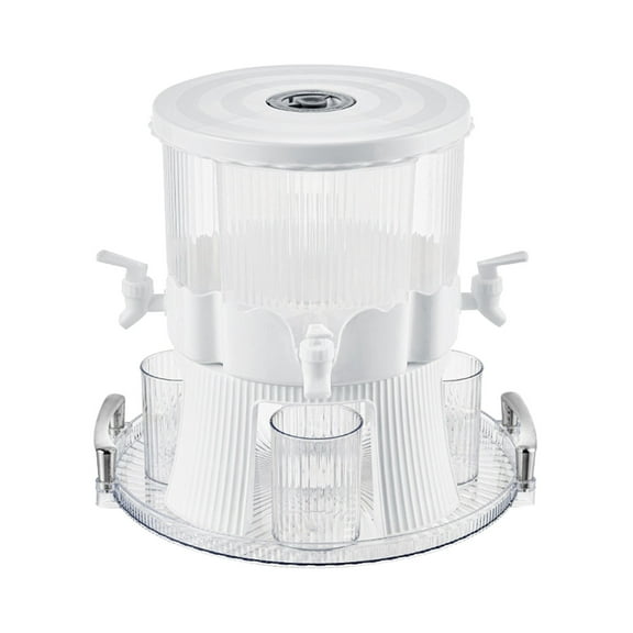 LYINGF Rotating Beverage Dispenser for Fridge, 4 in 1 Cold Kettle with Lid and Faucet, Plastic Drink Dispenser Water Bucket, for Split Lemonade, Juice, Cocktails, Iced Tea, Water, and Party Drinks