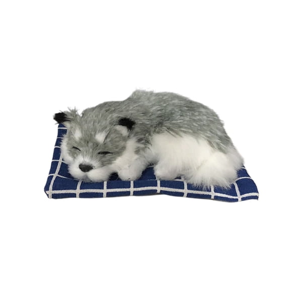 LYINGF Sleeping Dog on Pad Doll Toy, Plush Breathing Dog Realistic Stuffed Animal Fluffy Sleeping Puppy with Sound for Boys Girls Kids Birthday