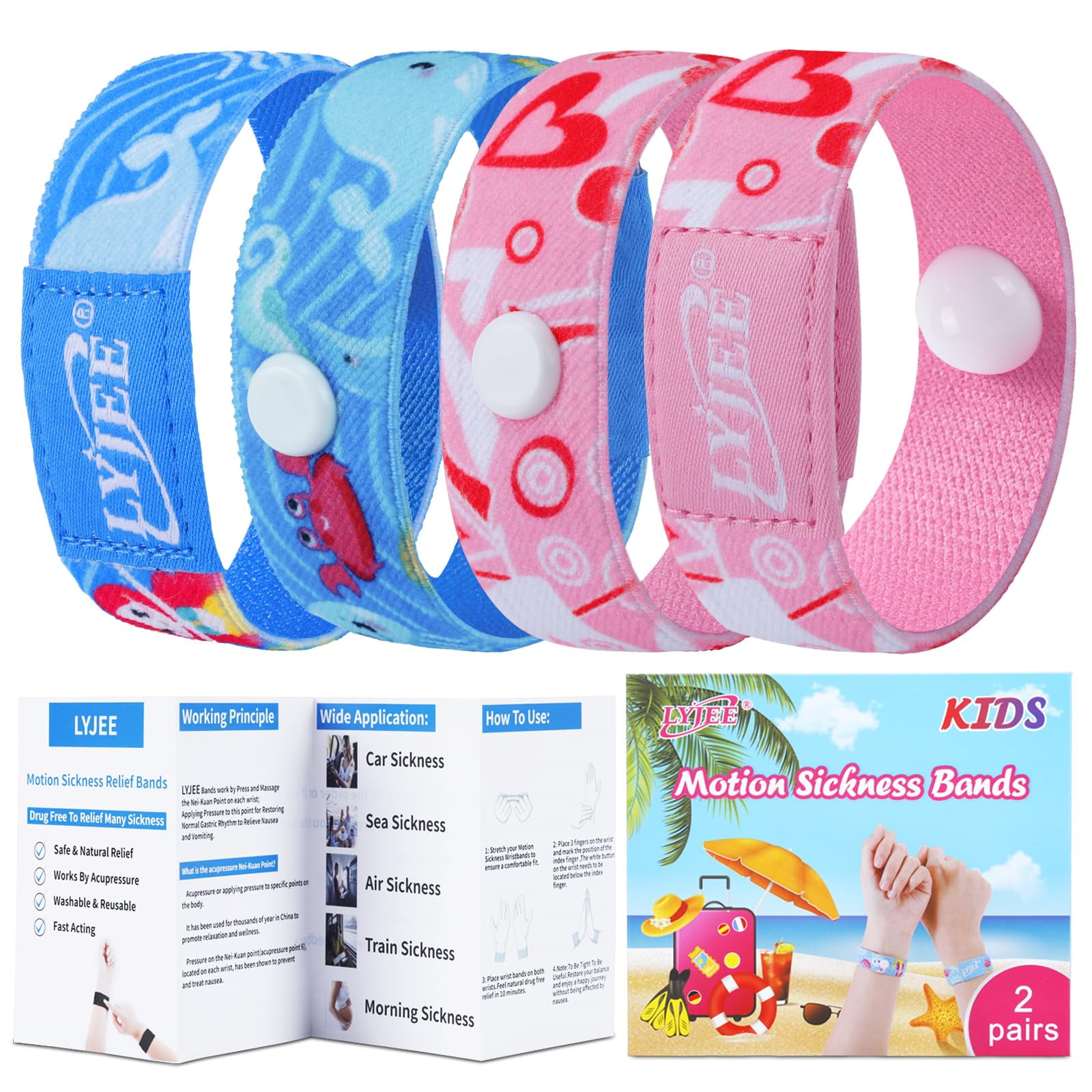 LYJEE Sea Sickness Wristbands for Kids Motion Sickness Bands for Kids