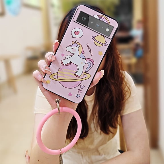 LYM-Phone Case For Google Pixel 6, Cartoon Waterproof Dirt-resistant Cute Personality Protective Back Cover Bracelet Soft Case Creative heat dissipation Funny Ring Youth Solid Color