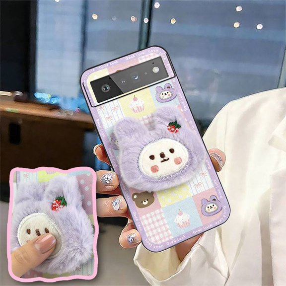 LYM-Phone Case For Google Pixel 6, Full wrap Waterproof Anti-knock TPU Protective Soft case Silicone three-dimensional Cute Embroidery 3D Cloth Patch Shockproof Phone Pouch Durable Plush