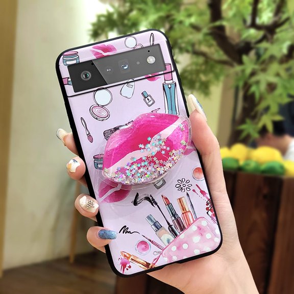 LYM-Phone Case For Google Pixel 6, Simplicity Kickstand Soft Case Dirt-resistant TPU cute Fashion Design Waterproof Phone Lens Protection Back Cover Glitter Durable Rotatable stand