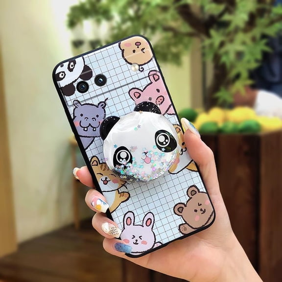 LYM-Phone Case For Google Pixel 8A, Durable Soft Case Back Cover Dirt-resistant Waterproof Simplicity Fashion Design TPU Glitter Skin feel silicone Anti-knock Quicksand Rotatable stand