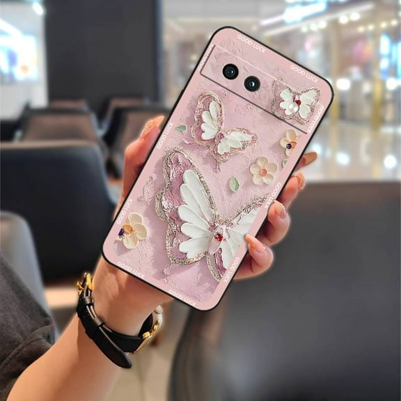 LYM-Phone Case For Google Pixel 8A, Protective Silicone Cartoon Shockproof flower Dirt-resistant Fashion Design Back Cover Anti-dust Anti-knock Full wrap Waterproof TPU Durable Soft case