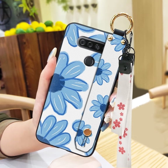 LYM-Phone Case For LG K51/Reflect/L555DL, Anti-dust Oil Painting Wrist Strap Protective Waterproof Durable Flower Kickstand Lanyard Shockproof Dirt-resistant Ring Wristband Back Cover