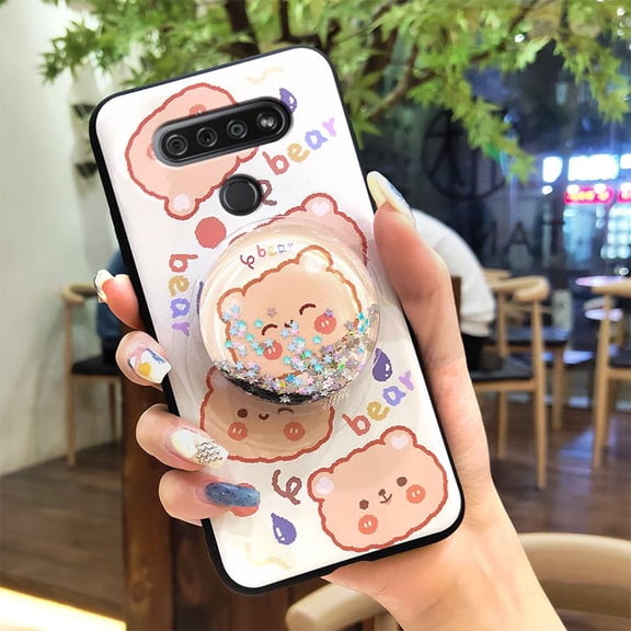LYM-Phone Case For LG K51/Reflect/L555DL, Protective Quicksand Phone Lens Protection Fashion Design TPU Back Cover Anti-knock Rotatable stand Skin feel silicone Waterproof Glitter cute