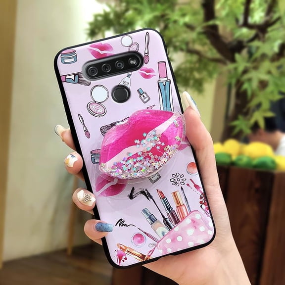 LYM-Phone Case For LG K51/Reflect/L555DL, Waterproof cute Soft Case protective Quicksand Phone Lens Protection Anti-knock Cartoon Simplicity Back Cover Kickstand Rotatable stand Glitter