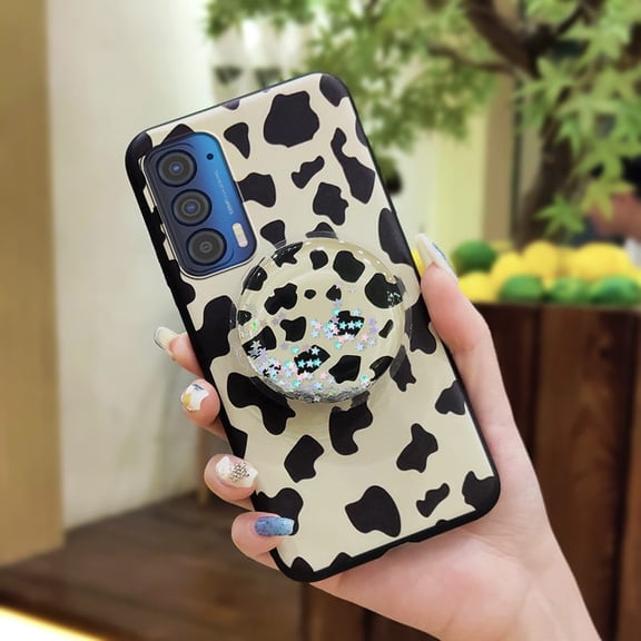 LYM-Phone Case For MOTO Edge 2021, Waterproof Back Cover cute Durable protective Soft Case Skin feel silicone Anti-knock Fashion Design Kickstand Quicksand Rotatable stand Cartoon TPU
