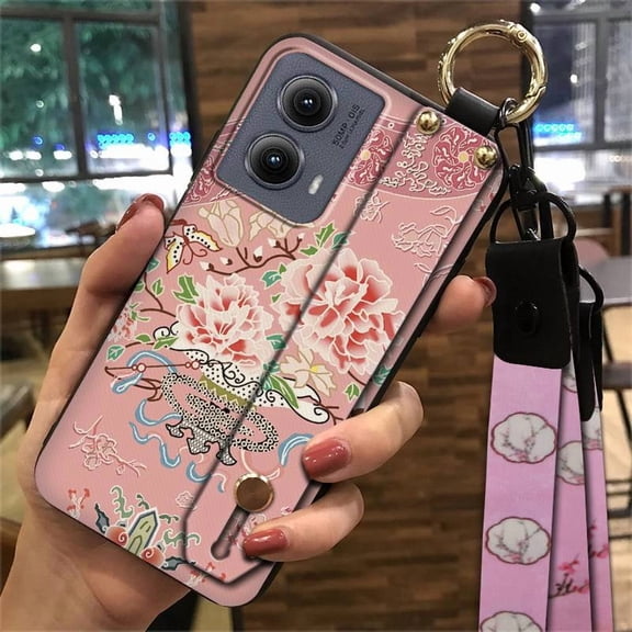 LYM-Phone Case For MOTO Edge 5G 2024, Dirt-resistant Wristband Chinese style Fashion Design Phone Holder Wrist Strap Anti-knock Back Cover Durable Ring Protective Lanyard Shockproof