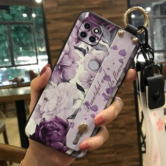 LYM-Phone Case For MOTO G 5G/One 5G Ace, Fashion Design Flower Ring Dirt-resistant Anti-dust Waterproof Wristband Shockproof Protective Wrist Strap Back Cover Kickstand Anti-knock