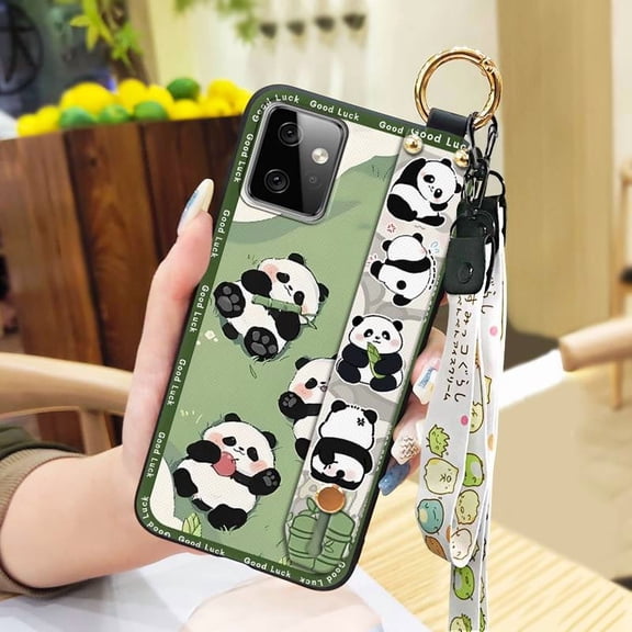 LYM-Phone Case For MOTO G Power 5G 2023, Durable Dirt-resistant Ring Lanyard Cartoon Panda Shockproof Protective Fashion Design Kickstand Back Cover Wristband Cute Waterproof Anti-dust