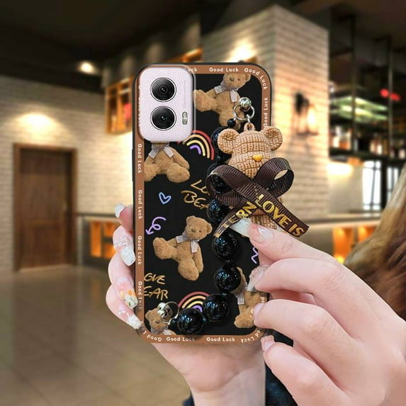 LYM-Phone Case For MOTO G Power 5G 2024, Simplicity protective case Waterproof silicone Back Cover soft case Cartoon Anti-knock Skin-friendly feel Black pearl pendant Dirt-resistant cute