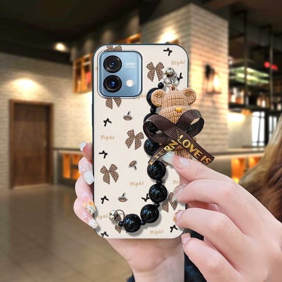 LYM-Phone Case For MOTO G Stylus 5G 2023, Simplicity Skin-friendly feel cute soft case Dirt-resistant Black pearl pendant protective case Anti-knock Waterproof silicone Back Cover