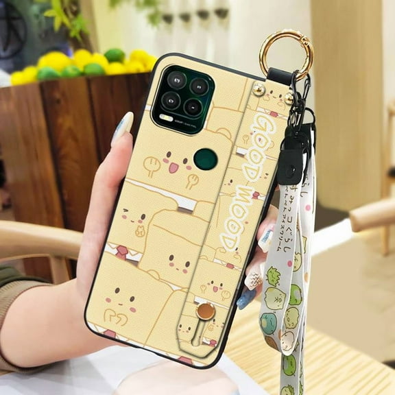 LYM-Phone Case For Moto G Stylus 5G, Kickstand Protective Anti-knock Durable Phone Holder Back Cover Cartoon Wristband Waterproof Anti-dust Lanyard Silicone Dirt-resistant Ring Cute