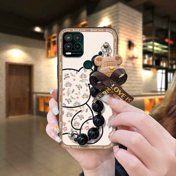 LYM-Phone Case For Moto G Stylus 5G, cute protective case Black pearl pendant silicone soft case Cartoon Bear bracelet Back Cover Anti-knock Simplicity Waterproof Skin-friendly feel