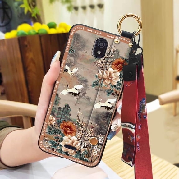 LYM-Phone Case For Nokia C100, Waterproof Wristband Protective Durable Ring Phone Holder Kickstand For Mom Silicone Back Cover Soft case Fashion Chinese style Lanyard Wrist Strap