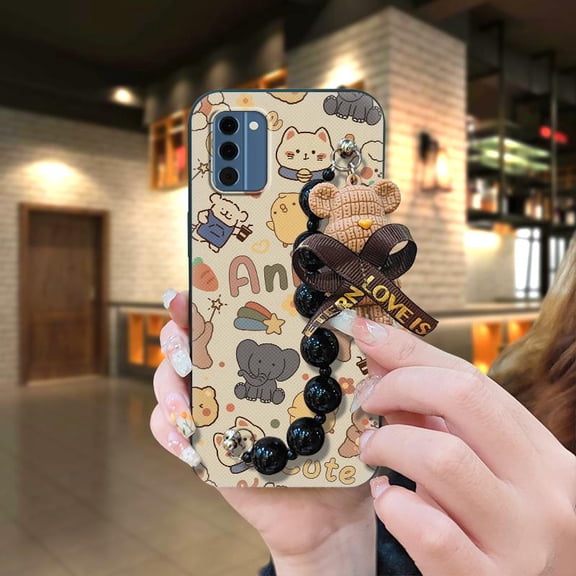 LYM-Phone Case For Nokia C300 4G, Bear bracelet Simplicity cute Cartoon Skin-friendly feel Waterproof Anti-knock Dirt-resistant Black pearl pendant protective case soft case silicone