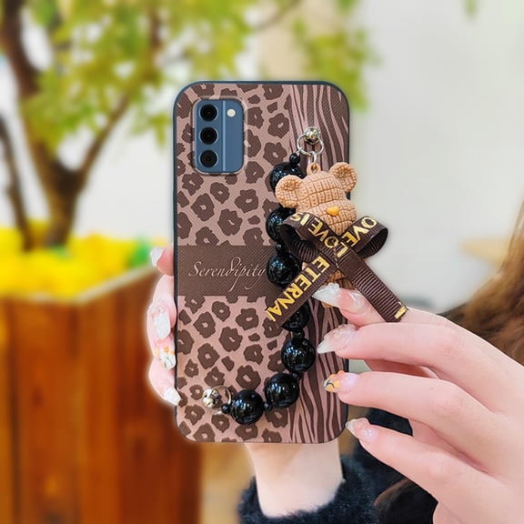 LYM-Phone Case For Nokia C300 4G, cute Back Cover Waterproof Dirt-resistant Anti-knock Bear bracelet Skin-friendly feel soft case protective case Black pearl pendant Simplicity silicone