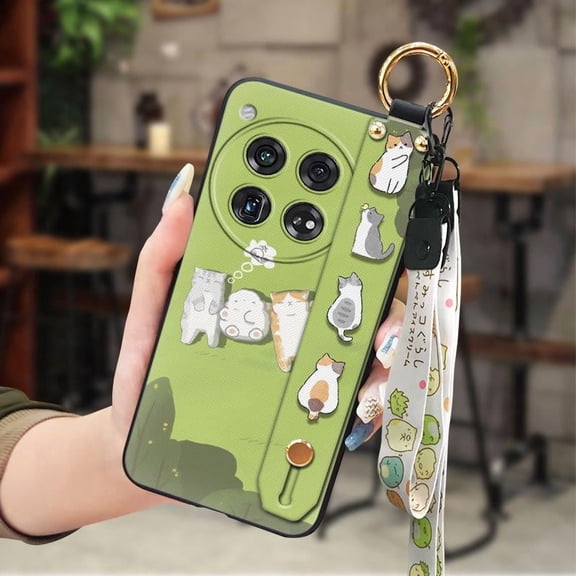 LYM-Phone Case For OnePlus 12/1+12, Anti-knock Durable Fashion Design Phone Holder Shockproof Back Cover ring Wrist Strap Wristband Cute protective Soft case Kickstand Lanyard Anti-dust