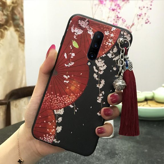 LYM-Phone Case For OnePlus 7 Pro/1+7 Pro, Back Cover Protective Silicone Anti-knock TPU Bell Shockproof Waterproof Anti-dust Dirt-resistant Tassel Soft case Chinese Style Durable
