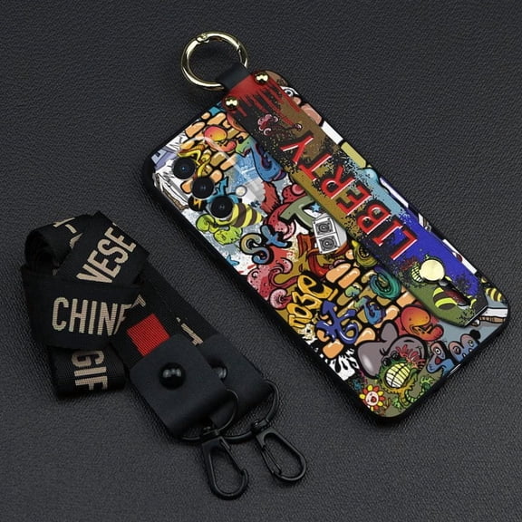 LYM-Phone Case For OnePlus Nord N200 5G/1+Nord N200 5G, Lanyard Phone Holder Graffiti Wristband Dirt-resistant Silicone Fashion Design Shockproof Personality Anti-knock Durable Anti-dust