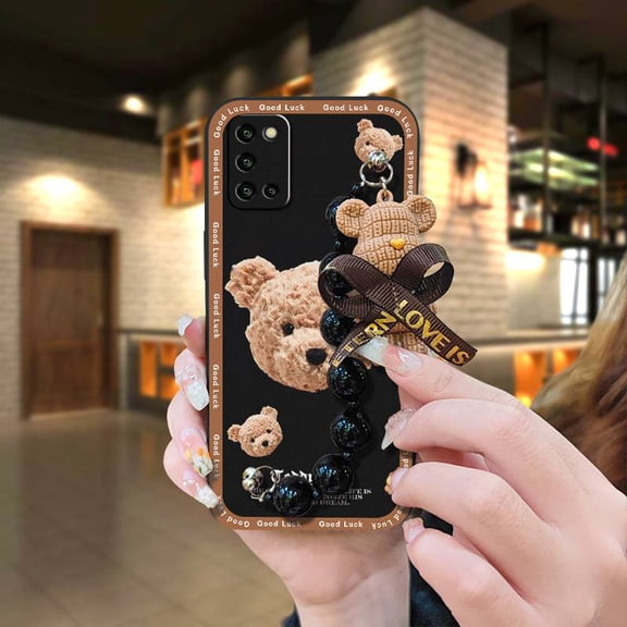 LYM-Phone Case For Samsung Galaxy A03S/SM-A037G, Anti-knock Back Cover protective case Simplicity Skin-friendly feel silicone Waterproof Cartoon soft case Bear bracelet cute