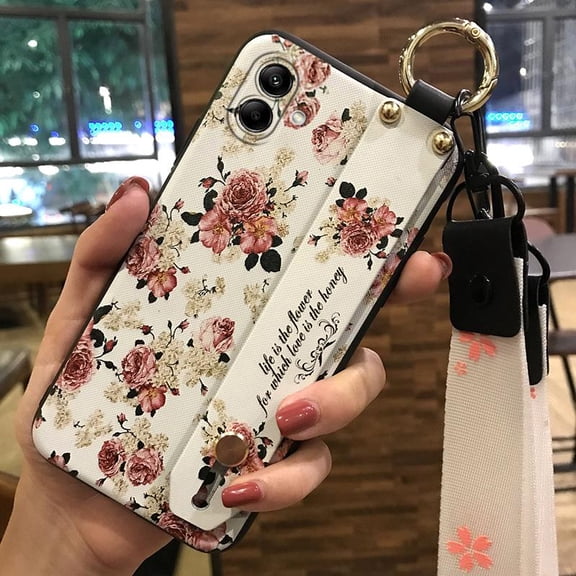 LYM-Phone Case For Samsung Galaxy A05/SM-A055F, Protective Fashion Design Waterproof Wristband Kickstand Anti-dust Phone Holder Flower Back Cover Lanyard Soft case Dirt-resistant Durable