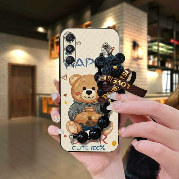 LYM-Phone Case For Samsung Galaxy A35 5G Global, Black pearl pendant Anti-knock protective case silicone Waterproof Back Cover cute Skin-friendly feel Bear bracelet soft case Simplicity