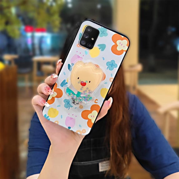 LYM-Phone Case For Samsung Galaxy A71 5G, TPU Cute Rotatable stand Simplicity Cartoon Quicksand Back Cover Anti-knock Waterproof Durable protective Dirt-resistant Fashion Design Glitter