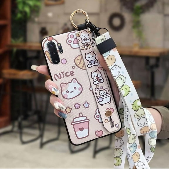 LYM-Phone Case For Samsung Galaxy Note10 pro/Note10+/Note10 Plus, Phone Holder ring Kickstand Cartoon Fashion Design Durable Wrist Strap Waterproof Back Cover Lanyard Silicone Soft case