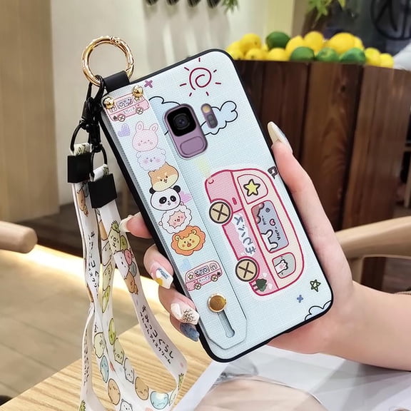 LYM-Phone Case For Samsung Galaxy S9/SM-G9600, Anti-knock Lanyard Cute Back Cover Kickstand Waterproof Wrist Strap Wristband Shockproof Anti-dust protective Cartoon Dirt-resistant ring