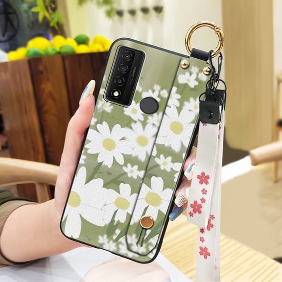 LYM-Phone Case For TCL 20 XE, Oil Painting Back Cover Silicone Wrist Strap Phone Holder Soft case Dirt-resistant Ring Flower Durable Fashion Design Protective Anti-dust Wristband Lanyard