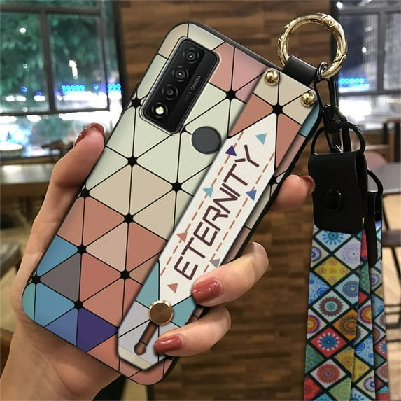 LYM-Phone Case For TCL 20 XE, Phone Holder Durable Dirt-resistant Fashion Design Soft case Wrist Strap Anti-dust Kickstand Lanyard Ring Shockproof Anti-knock Protective Silicone