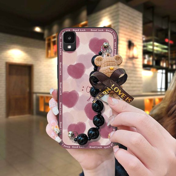 LYM-Phone Case For TCL 30Z/30LE/T602DL, Black pearl pendant Simplicity Cartoon Back Cover Anti-knock Waterproof Dirt-resistant cute silicone protective case Skin-friendly feel soft case