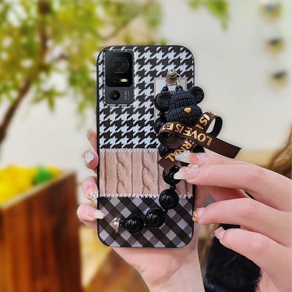 LYM-Phone Case For TCL 40XL/40T/T608D/Lively Jitterbug Smart4, Dirt-resistant Black pearl pendant Waterproof Cartoon Bear bracelet Back Cover protective case Simplicity Anti-knock cute