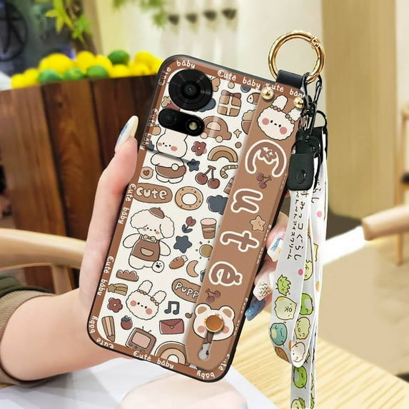 LYM-Phone Case For TCL 50LE/T510SPP, Anti-dust Dirt-resistant Phone Holder Durable Soft case Cute Back Cover Wrist Strap Lanyard Anti-knock Ring Cartoon Wristband Kickstand Protective