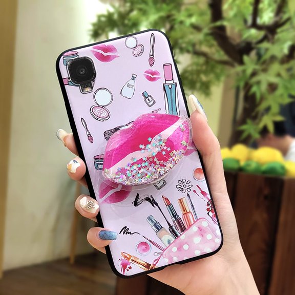 LYM-Phone Case For TCL A3/A509DL, Cartoon Quicksand Soft Case Rotatable stand Waterproof TPU Kickstand protective Back Cover Durable Dirt-resistant cute Phone Lens Protection Glitter