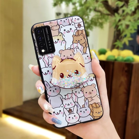 LYM-Phone Case For TCL T-Mobile Revvl V+ 5G/Revvl V Plus 5G, Anti-knock Back Cover Cartoon Phone Lens Protection Simplicity Fashion Design Glitter Kickstand Quicksand TPU protective cute