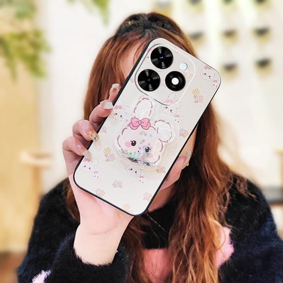 LYM-Phone Case For Tecno Spark Go 2024/Spark20C/BG6/POP8, Waterproof Rotatable stand Kickstand Cartoon Dirt-resistant Back Cover TPU Phone lens protection Cute Glitter Soft Case Glisten