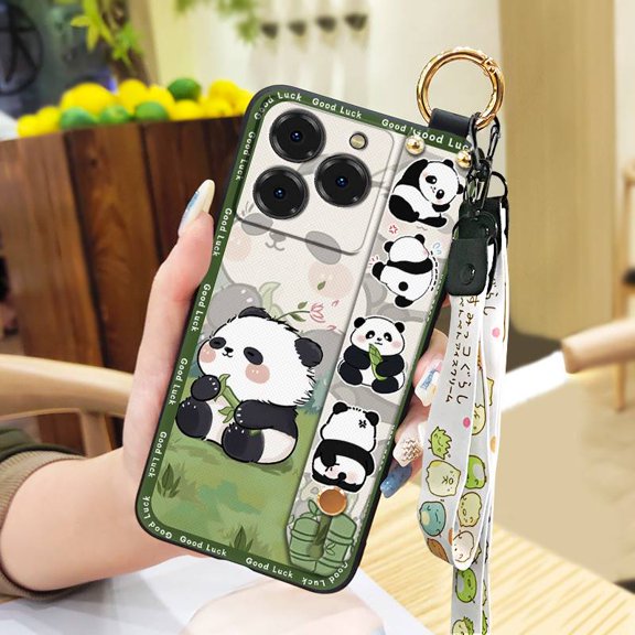 LYM-Phone Case For Ulefone Note20 Pro/Meizu Note21, Cartoon Silicone Anti-dust Panda Kickstand Cute Anti-knock Fashion Design Durable Soft case Wrist Strap Dirt-resistant Shockproof Ring