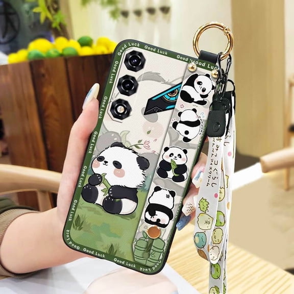 LYM-Phone Case For ZTE Nubia Neo5 5G, Phone Holder Dirt-resistant Lanyard Panda Silicone Anti-dust Shockproof Fashion Design Wrist Strap Anti-knock Wristband Waterproof Kickstand Durable