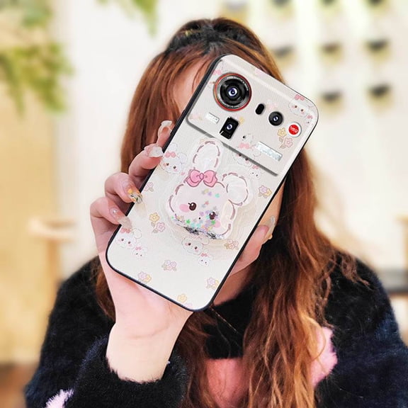 LYM-Phone Case For ZTE Nubia Z80 Ultra/Z2577, Cute Dirt-resistant Cartoon Skin feel silicone Fashion Design Quicksand Waterproof Rotatable stand Silicone Kickstand Phone lens protection