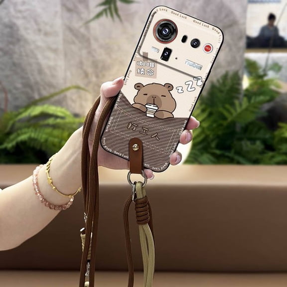 LYM-Phone Case For ZTE Nubia Z80 Ultra/Z2577, Lanyard Full wrap Anti-knock protective Soft case Shockproof Crossbody Necklace Back Cover Durable TPU Fashion Design Diagonal Graffiti Cute