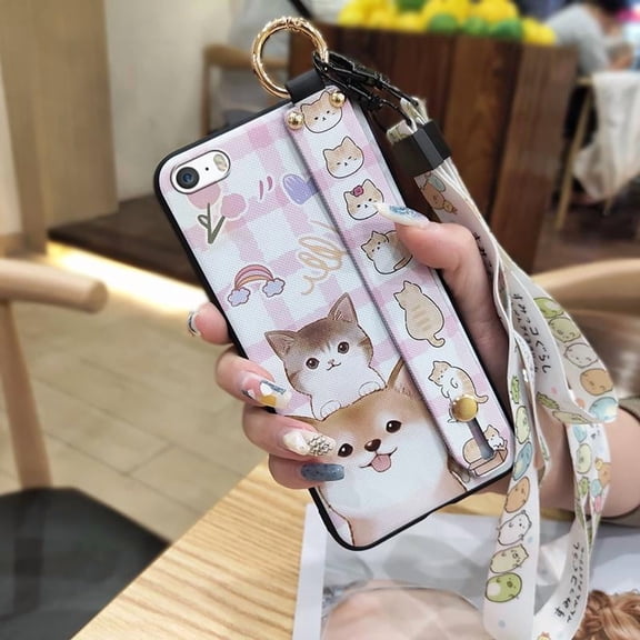 LYM-Phone Case For iphone 5/5S/SE, Fashion Design Durable Wrist Strap Lanyard Anti-dust Ring Dirt-resistant Phone Holder Back Cover Cute Silicone Wristband Shockproof Kickstand Soft case