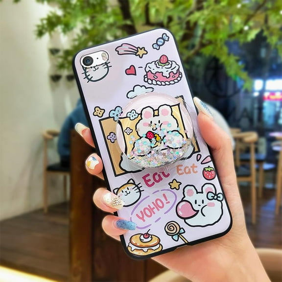 LYM-Phone Case For iphone 5/5S/SE, Glitter Fashion Design Durable Anti-knock Dirt-resistant Phone Lens Protection Simplicity Back Cover Kickstand Soft Case cute TPU Skin feel silicone