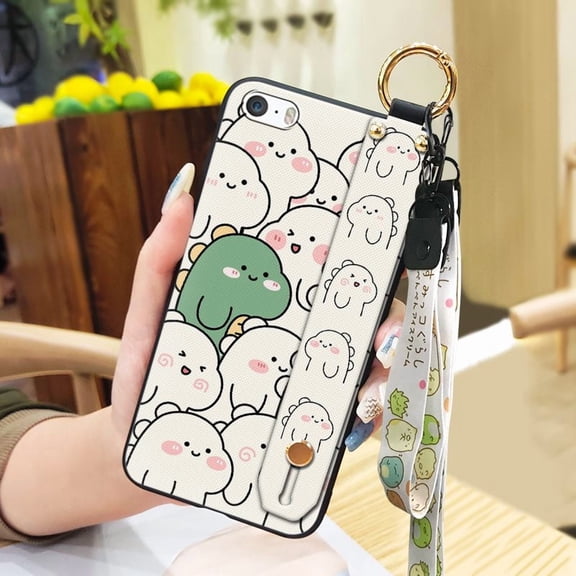 LYM-Phone Case For iphone 5/5S/SE, Lanyard Waterproof Ring Fashion Design Wrist Strap Back Cover Protective Cartoon Soft case Wristband Silicone Durable Phone Holder Cute Shockproof