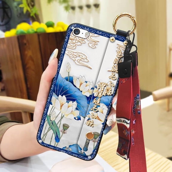 LYM-Phone Case For iphone 5/5S/SE, Phone Holder Chinese style Fashion Kickstand Anti-dust Soft case Protective Back Cover Shockproof For Mom Wristband Dirt-resistant Silicone Waterproof